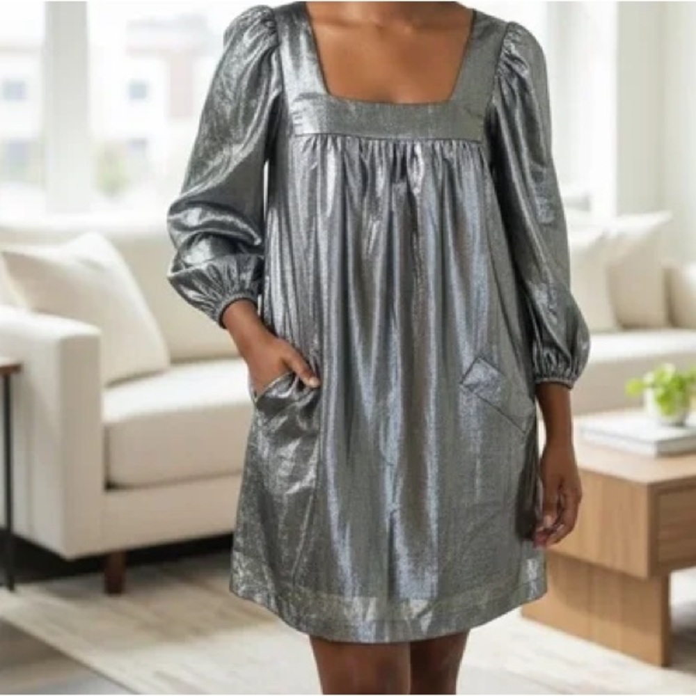 Vintage Betsey Johnson Y2K Gunmetal Silk Metallic Babydoll Party Dress Size 2 XS